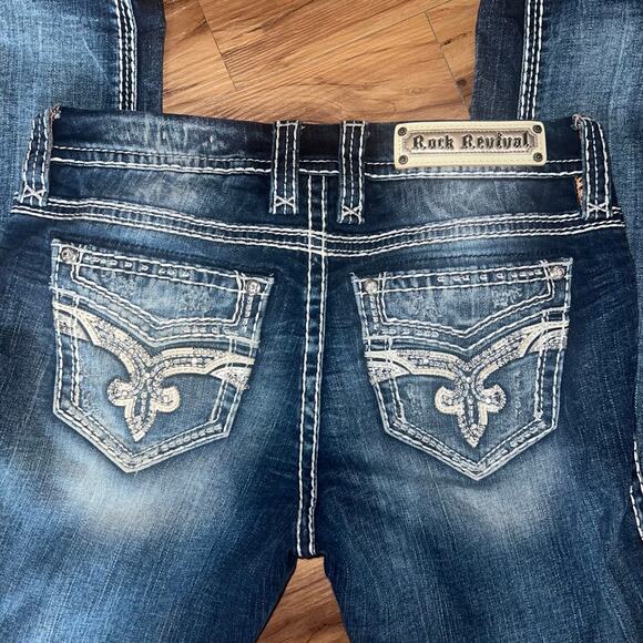 Mid Rise Rock Revival Jeans Liri Size 27 Easy Ankle Skinny Sequin Studded - Picture 2 of 12